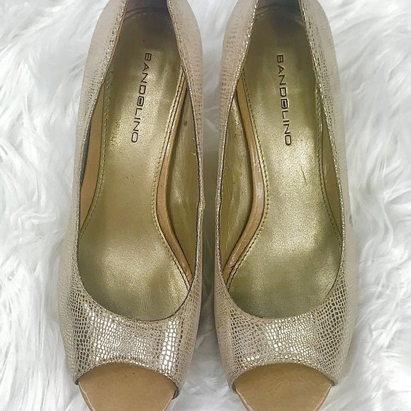 BANDOLINO Myhah Gold Metallic Peep Toe Heels, Sz 6 - Picture 5 of 8